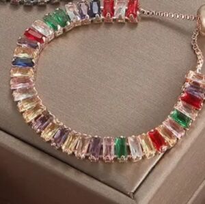 Rose Gold Adjustable Rainbow Rhinestone Bracelet